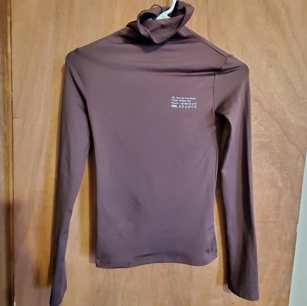Zara Brown Long Sleeve High Neck Rolled. Small. NWOT.
